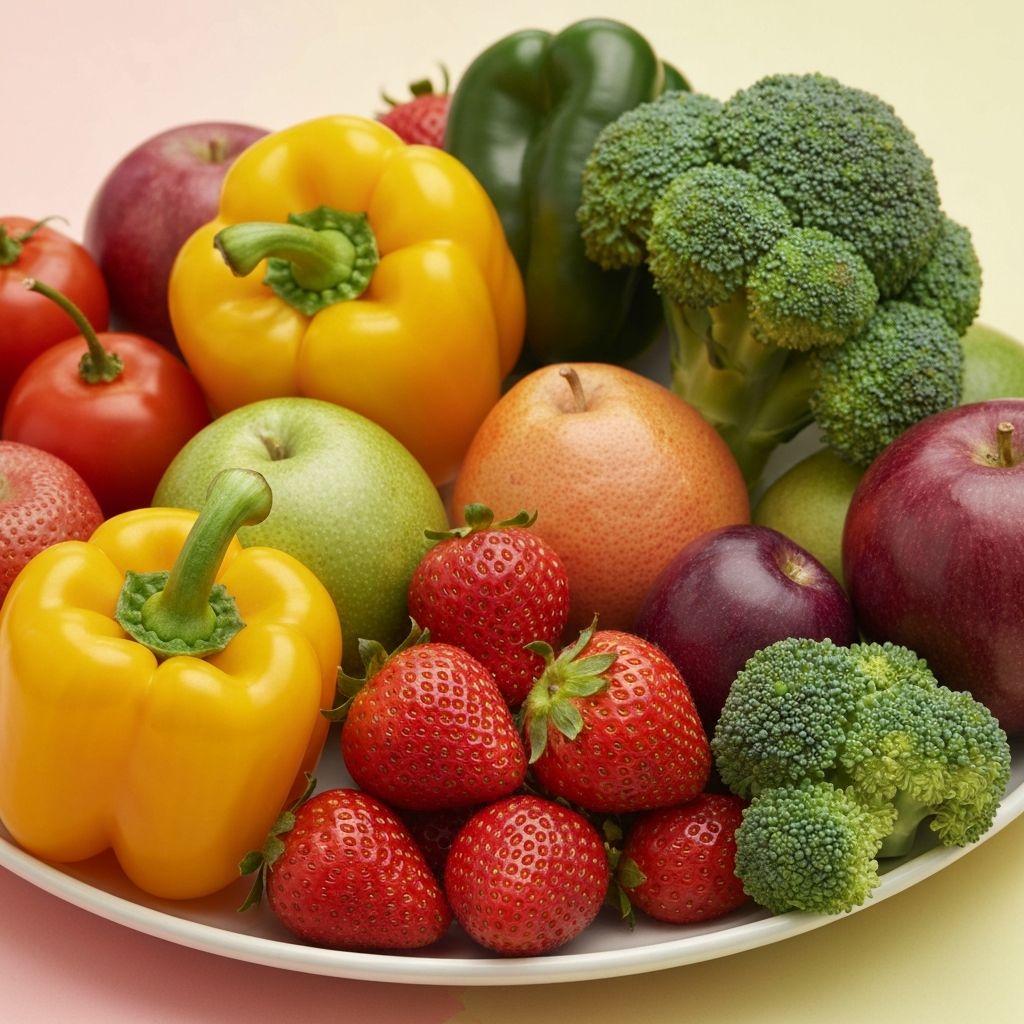 Vielfältig farbige Obst- und Gemüseauswahl